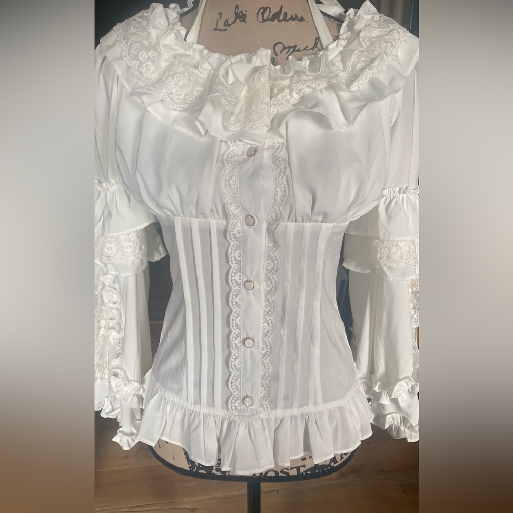 Japanese, Lolita, cutesy, lace and ruffles, button up long sleeve shirt